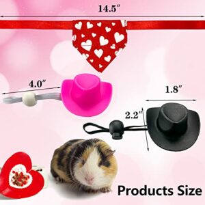 CooShou 4 Pcs Valentine's Day Guinea Pig Hat Bandana Outfits Hamster Hat Costume Small Animal Black Pink Hats Heart Bandanas Clothes Suitable for Rats Hamster Guinea Pig Lizard