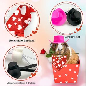 CooShou 4 Pcs Valentine's Day Guinea Pig Hat Bandana Outfits Hamster Hat Costume Small Animal Black Pink Hats Heart Bandanas Clothes Suitable for Rats Hamster Guinea Pig Lizard