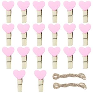 fazhbary pink heart clothespins mini wooden clothespins with jute twine small valentine's day decorative wood peg pin craft clips for pictures photo memo card