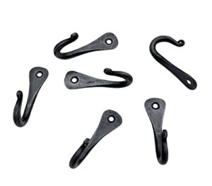 hand forged metal wall hook set of 6 pcs wrought iron wall mounted coat hook blacksmith metal wall hook rack handmade rustic wall hook classic look black antique finish wall hooks by living ideas