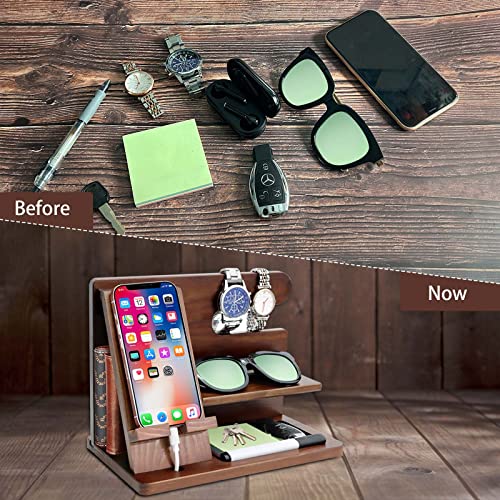 M-Birfimin Gifts for Men,Wood Phone Docking Station Nightstand Organizer Gifts for Boyfriend Husband Dad Brother Son,Gifts for Him,Watch Holder Wallet Station,Personalized Birthday Gift