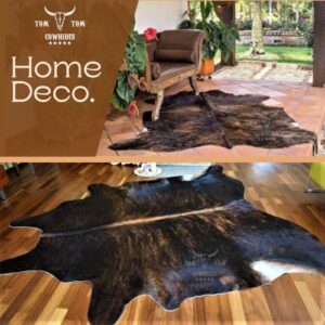 Tomtom Cowhides Brindle Dark Cowhide Rug 100% Natural Leather Rugs 6' x '6