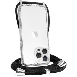 foqencci clear case for iphone 14 pro max crossbody case,transparent tpu + hard pc anti-scratch shockproof phone case with adjustable lanyard neck strap 6.7 inch