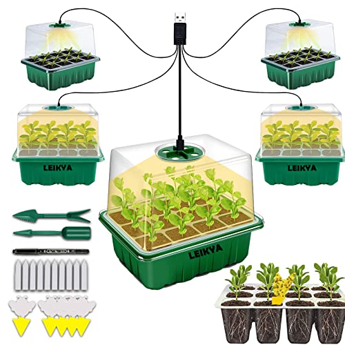 Plus Seed Starter Tray with Grow Light,5 Pack Seed Starter Kit,Increase Germination Rate&Adjustable Humidity&Reusable Seed Starter with Grow Light,Total 60-Cell Seed Starter Tray-Include Planting Kit