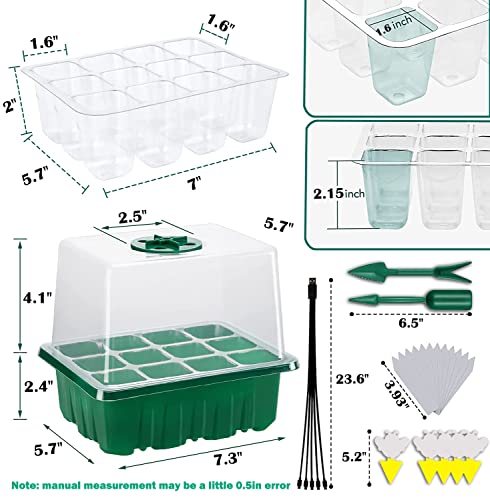 Plus Seed Starter Tray with Grow Light,5 Pack Seed Starter Kit,Increase Germination Rate&Adjustable Humidity&Reusable Seed Starter with Grow Light,Total 60-Cell Seed Starter Tray-Include Planting Kit