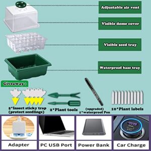 Plus Seed Starter Tray with Grow Light,5 Pack Seed Starter Kit,Increase Germination Rate&Adjustable Humidity&Reusable Seed Starter with Grow Light,Total 60-Cell Seed Starter Tray-Include Planting Kit
