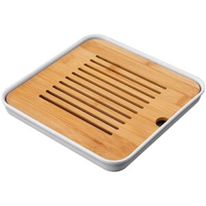 heer chinese bamboo kung fu tea tray, filter tray for small tea sets, water storage white melamine chassis for homeo ffice, 13.5 oz.