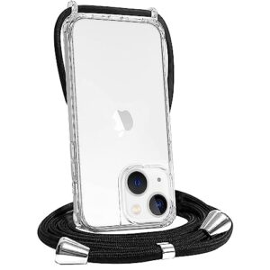 foqencci clear case for iphone 13 lanyard phone case for iphone 13 with adjustable crossbody strap,transparent tpu + hard pc anti-scratch anti-yellowing shockproof protective cover 6.1 inch