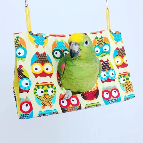 Bird Nest House Bird Bed, Bird Hut Hideaway for Cage, Plush Fluffy Shed Hut Hanging Hammock Finch Cage Sleeping Bed Snuggle Tent for Budgies, Lovebird, Parrot, Parakeets, Cockatiels (Owl, Large)