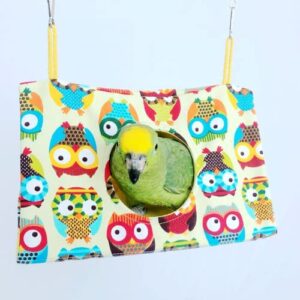 Bird Nest House Bird Bed, Bird Hut Hideaway for Cage, Plush Fluffy Shed Hut Hanging Hammock Finch Cage Sleeping Bed Snuggle Tent for Budgies, Lovebird, Parrot, Parakeets, Cockatiels (Owl, Large)