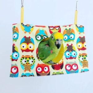 Bird Nest House Bird Bed, Bird Hut Hideaway for Cage, Plush Fluffy Shed Hut Hanging Hammock Finch Cage Sleeping Bed Snuggle Tent for Budgies, Lovebird, Parrot, Parakeets, Cockatiels (Owl, Large)