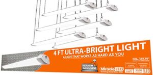 miracle led linkable 4-foot hangable 54w led shop light for garages, workshops, studios etc. white daylight bright 5000k 5400 lumen (6-pack)