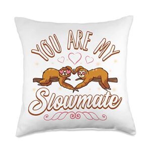sloth valentines day gifts you are my slowmate sloth valentines day throw pillow, 18x18, multicolor