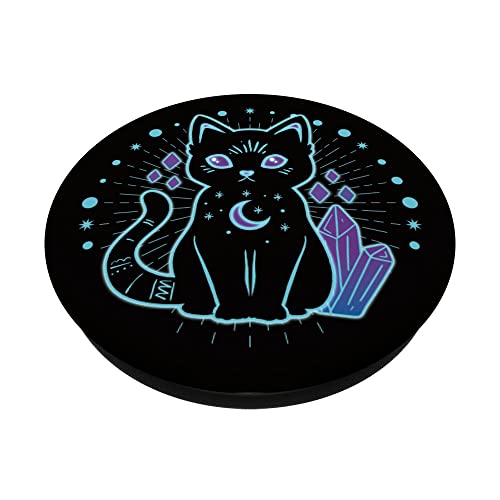 Witchy Black Cat Mystical Pastel Goth Moon Crystal Alchemy PopSockets Swappable PopGrip