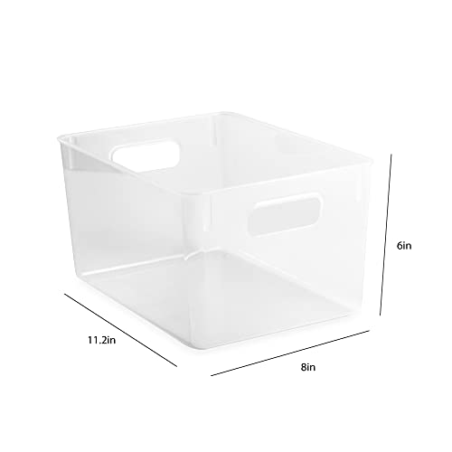 Isaac Jacobs 3-Pack Large Clear Storage Bins (11” L x 8” W x 6” H) with Cutout Handles, Plastic Organizer for Home, Office, Kitchen, Fridge/Freezer, Drawers, BPA Free, Food Safe (3-Pack, Large)