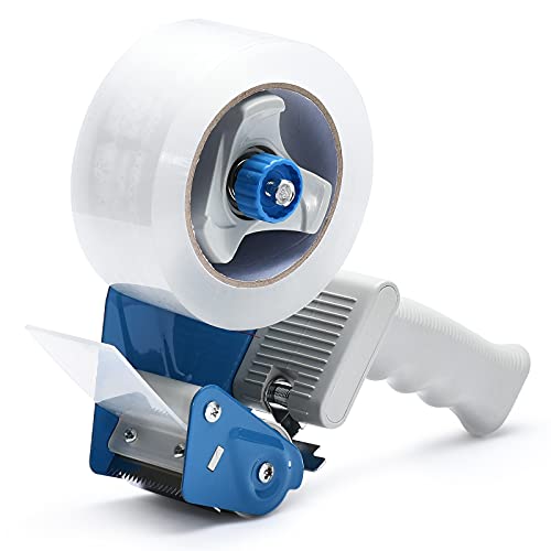 Packing Tape Dispenser Gun (2 Packs) Pacific Mailer 2 Inch Tape Gun Dispenser with 2 Inch Carton Packing Tape, Lightweight Industrial Side Loading Tape Dispenser - Blue