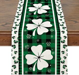 siilues spring table runner, buffalo plaid shamrock st. patrick's day decoraions green seasonal spring holiday table decorations for indoor outdoor dining table decor (13'' x 72'')