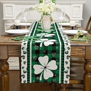 Siilues Spring Table Runner, Buffalo Plaid Shamrock St. Patrick's Day Decoraions Green Seasonal Spring Holiday Table Decorations for Indoor Outdoor Dining Table Decor (13'' x 72'')