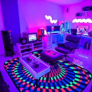 Kids Gaming Decor Rugs for Boys Room Blacklight UV Reactive Area Rug Funny 3D Vortex Optical Illusion Bedroom Rug Playroom Rugs Carpet Game Decor Rug for Living Room Bedroom 60x39 Inch