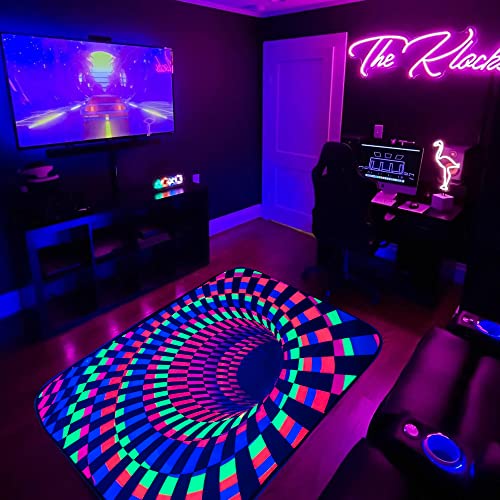 Kids Gaming Decor Rugs for Boys Room Blacklight UV Reactive Area Rug Funny 3D Vortex Optical Illusion Bedroom Rug Playroom Rugs Carpet Game Decor Rug for Living Room Bedroom 60x39 Inch