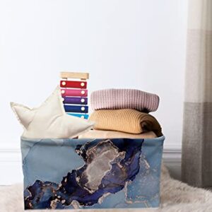 Blue Purple Aqua Marble Texture Storage Bins 2 Pack, Large Waterproof Storage Baskets for Shelves Closet, Chinese Abstract Art Ombre Storage Basket Foldable Storage Box Cube Organizer with Handles