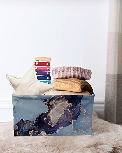 Blue Purple Aqua Marble Texture Storage Bins 2 Pack, Large Waterproof Storage Baskets for Shelves Closet, Chinese Abstract Art Ombre Storage Basket Foldable Storage Box Cube Organizer with Handles