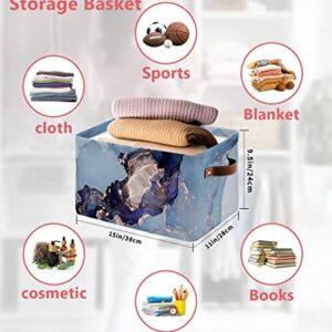 Blue Purple Aqua Marble Texture Storage Bins 2 Pack, Large Waterproof Storage Baskets for Shelves Closet, Chinese Abstract Art Ombre Storage Basket Foldable Storage Box Cube Organizer with Handles