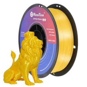 pla silk gold yellow 3d printer filament 1.75mm, rongtong 3d printing silk pla 1kg/2.2lb spool printing material, silky shiny metallic luster surface filament, fits most fdm 3d printers