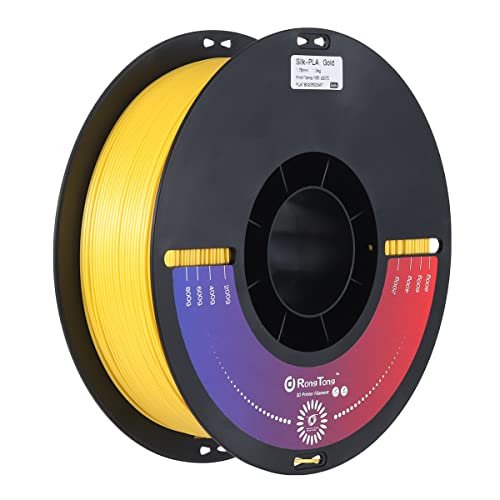 PLA Silk Gold Yellow 3D Printer Filament 1.75mm, RongTong 3D Printing Silk PLA 1kg/2.2lb Spool Printing Material, Silky Shiny Metallic Luster Surface Filament, Fits Most FDM 3D Printers