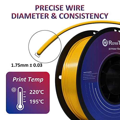 PLA Silk Gold Yellow 3D Printer Filament 1.75mm, RongTong 3D Printing Silk PLA 1kg/2.2lb Spool Printing Material, Silky Shiny Metallic Luster Surface Filament, Fits Most FDM 3D Printers