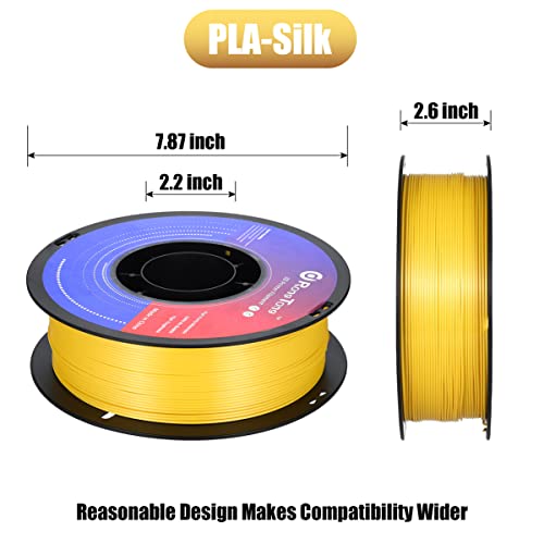 PLA Silk Gold Yellow 3D Printer Filament 1.75mm, RongTong 3D Printing Silk PLA 1kg/2.2lb Spool Printing Material, Silky Shiny Metallic Luster Surface Filament, Fits Most FDM 3D Printers