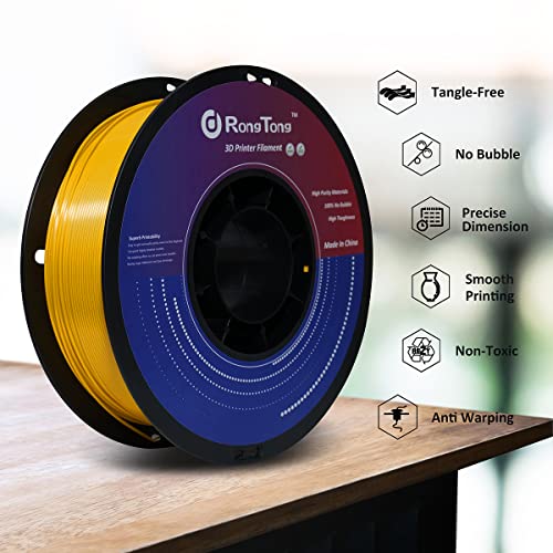 PLA Silk Gold Yellow 3D Printer Filament 1.75mm, RongTong 3D Printing Silk PLA 1kg/2.2lb Spool Printing Material, Silky Shiny Metallic Luster Surface Filament, Fits Most FDM 3D Printers