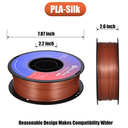 PLA Silk Copper 3D Printer Filament 1.75mm, RongTong 3D Printing Silk PLA 1kg/2.2lb Spool Printing Material, Silky Shiny Metallic Luster Surface Filament, Fits Most FDM 3D Printers