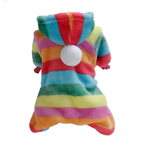 Pet Clothes for Small Dogs Girls Dress Dog Plush 4 Leg Wear Buttons Rainbow Star Dot Printed Warm Winter Hooded Outerwear