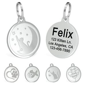 ultra joys engraved cat name tags personalized - stainless steel name tag cat identification - small cat id tags personalized for up to 4 lines of text - pet id tags for cat collar - stars