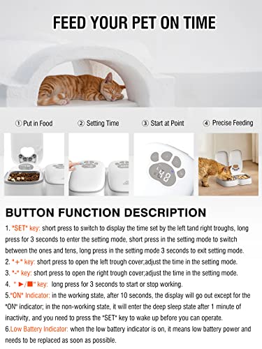 Automatic Cat Feeders 2 Cat, Wet Dry Cat Food Dispenser with 48H Delay, Smart Dog Cat Feeder Automatic with 2 Bowls, Timed Pet Feeder with Locking Design, Programmable Portion Control 2 Meals Per Day