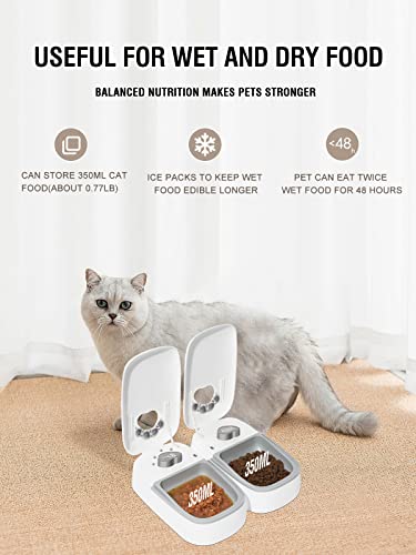 Automatic Cat Feeders 2 Cat, Wet Dry Cat Food Dispenser with 48H Delay, Smart Dog Cat Feeder Automatic with 2 Bowls, Timed Pet Feeder with Locking Design, Programmable Portion Control 2 Meals Per Day