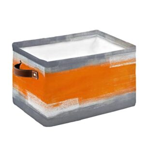 Orange Grey Storage Bins 1 Pack, Large Waterproof Storage Baskets for Shelves Closet, Modern Oil Painting Ombre Abstract Aesthetics Storage Basket Foldable Storage Box Cube Organizer with Handles