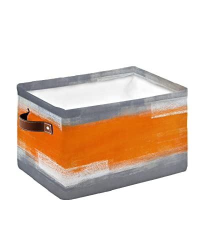 Orange Grey Storage Bins 1 Pack, Large Waterproof Storage Baskets for Shelves Closet, Modern Oil Painting Ombre Abstract Aesthetics Storage Basket Foldable Storage Box Cube Organizer with Handles