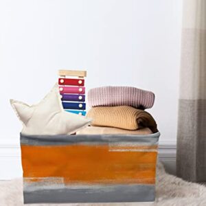 Orange Grey Storage Bins 1 Pack, Large Waterproof Storage Baskets for Shelves Closet, Modern Oil Painting Ombre Abstract Aesthetics Storage Basket Foldable Storage Box Cube Organizer with Handles