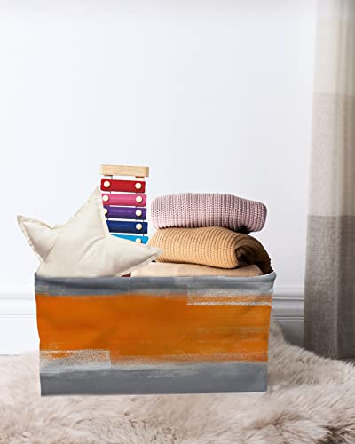 Orange Grey Storage Bins 1 Pack, Large Waterproof Storage Baskets for Shelves Closet, Modern Oil Painting Ombre Abstract Aesthetics Storage Basket Foldable Storage Box Cube Organizer with Handles