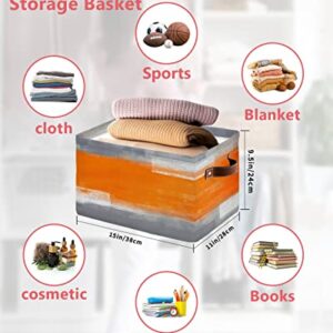 Orange Grey Storage Bins 1 Pack, Large Waterproof Storage Baskets for Shelves Closet, Modern Oil Painting Ombre Abstract Aesthetics Storage Basket Foldable Storage Box Cube Organizer with Handles