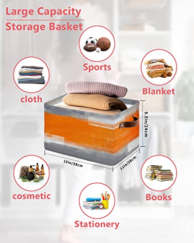 Orange Grey Storage Bins 1 Pack, Large Waterproof Storage Baskets for Shelves Closet, Modern Oil Painting Ombre Abstract Aesthetics Storage Basket Foldable Storage Box Cube Organizer with Handles