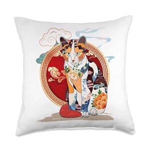 vietnamese new year cat 2023 by nlts cat 2023 nam con mèo vietnamese new year throw pillow, 18x18, multicolor