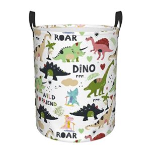 dinosaur circular storage bin organizer laundry hamper round basket for blanket, toys, dirty clothes in living room, bathroom, bedroom