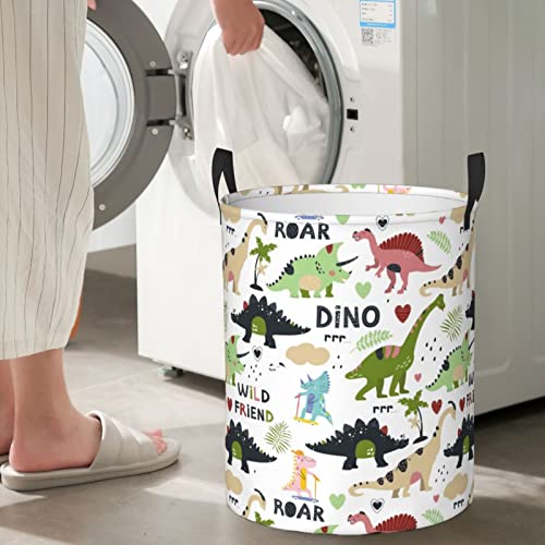 Dinosaur Circular Storage Bin Organizer Laundry Hamper Round Basket For Blanket, Toys, Dirty Clothes In Living Room, Bathroom, Bedroom