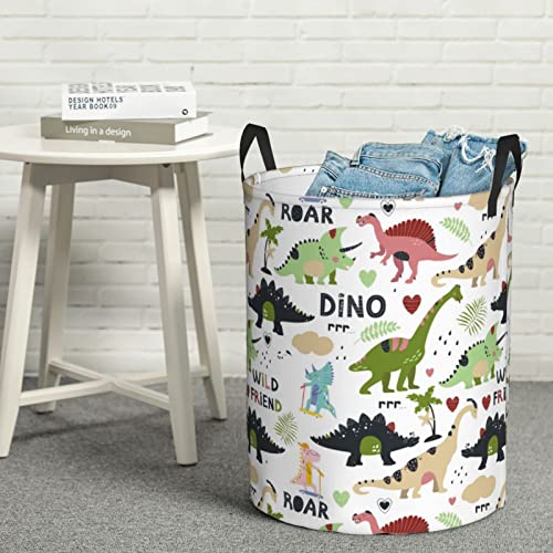 Dinosaur Circular Storage Bin Organizer Laundry Hamper Round Basket For Blanket, Toys, Dirty Clothes In Living Room, Bathroom, Bedroom