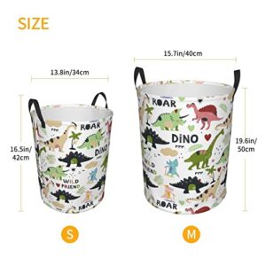 Dinosaur Circular Storage Bin Organizer Laundry Hamper Round Basket For Blanket, Toys, Dirty Clothes In Living Room, Bathroom, Bedroom