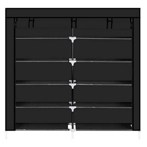 vasitelan 7 tier shoe rack storage organizer, portable double row shoe rack shelf cabinet tower for closet with nonwoven fabric cover (black)