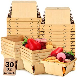 30 pcs one quart wooden berry baskets bulk 5.75 inch square vented wood boxes empty wooden baskets for easter gifts, picking fruit, arts, crafts and decor